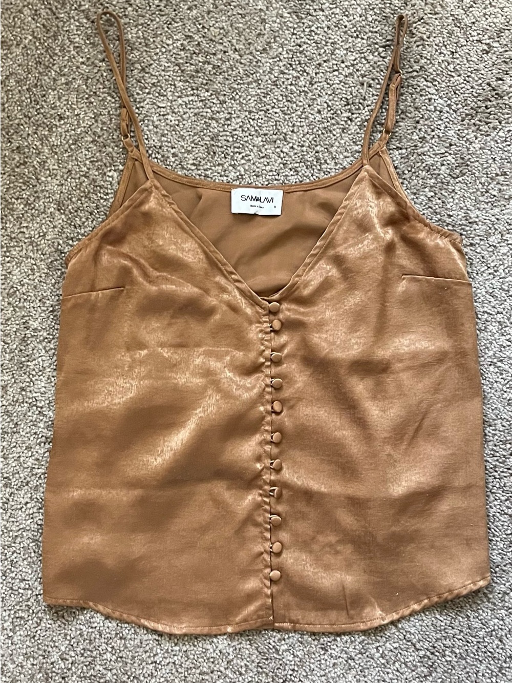 Gold Satin Button-Front Cami Tank